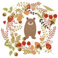 Floral illustration with a bear